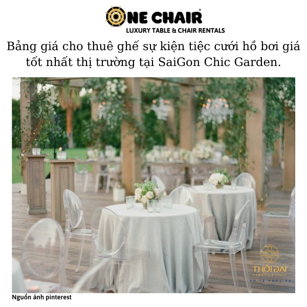 Hình 8: Cho thuê ghế sự kiện tiệc cưới hồ bơi ghost pha lê trong suốt tại SaiGon Chic.