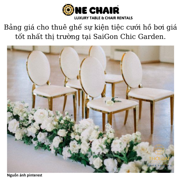 Hình 4: Cho thuê ghế sự kiện tiệc cưới hồ bơi louis mạ vàng tại SaiGon Chic.