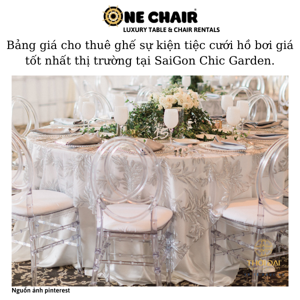 Hình 9: Cho thuê ghế sự kiện tiệc cưới hồ bơi phoenix pha lê trong suốt tại SaiGon Chic.