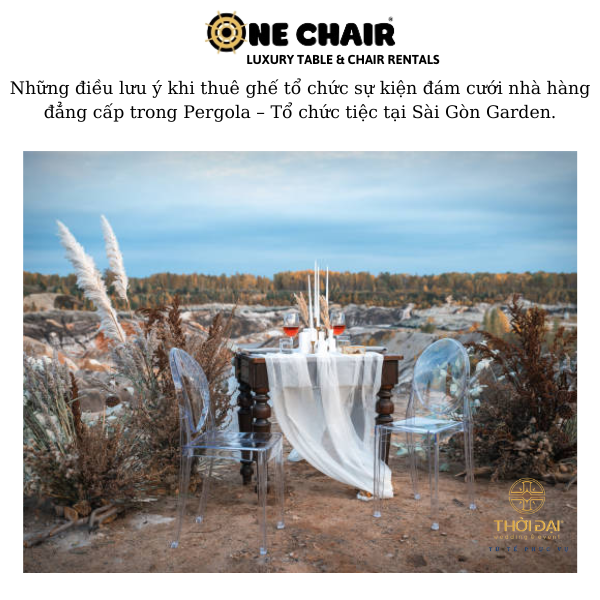 Hình 3: Cho thuê ghế sự kiện đám cưới ghost pha lê trong suốt tại nhà hàng Pergola.