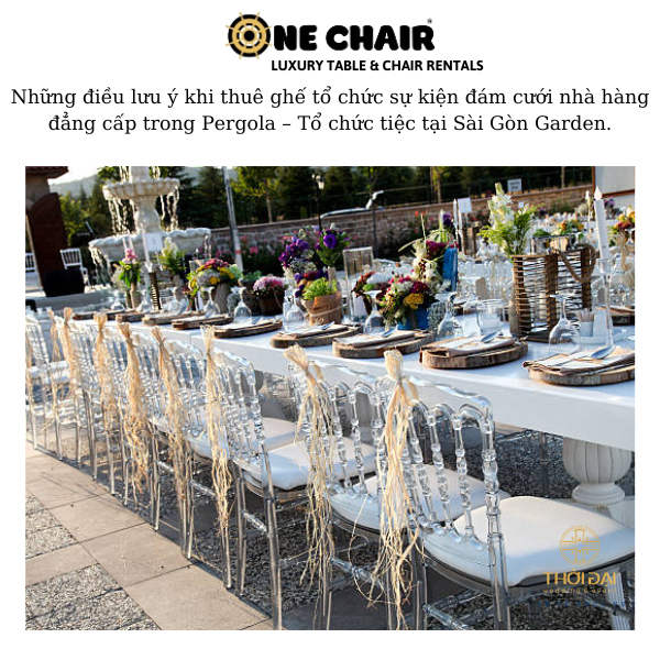Hình 4: Cho thuê ghế sự kiện đám cưới napoleon pha lê trong suốt tại nhà hàng Pergola.