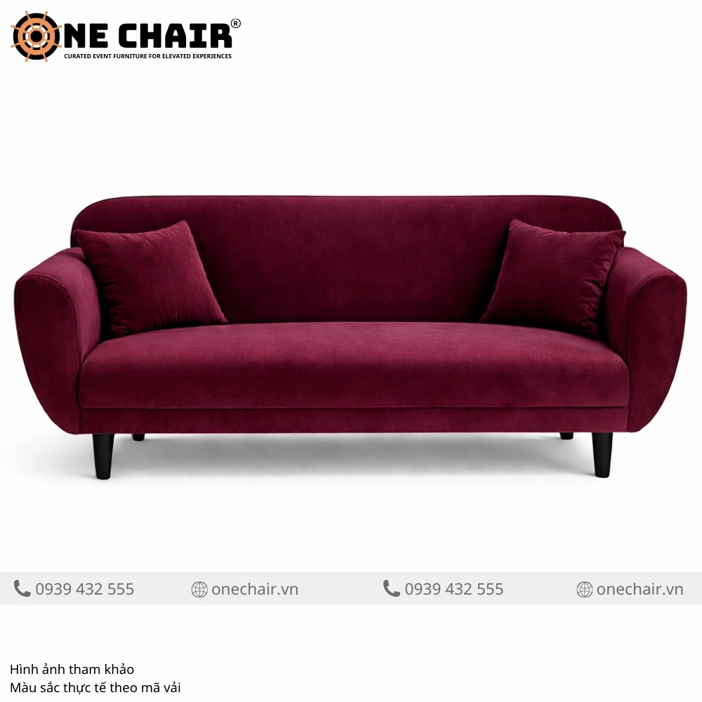 Sofa Băng Nhung Đỏ Rượu Vang – Deep Romance Cho Không Gian Sự Kiện