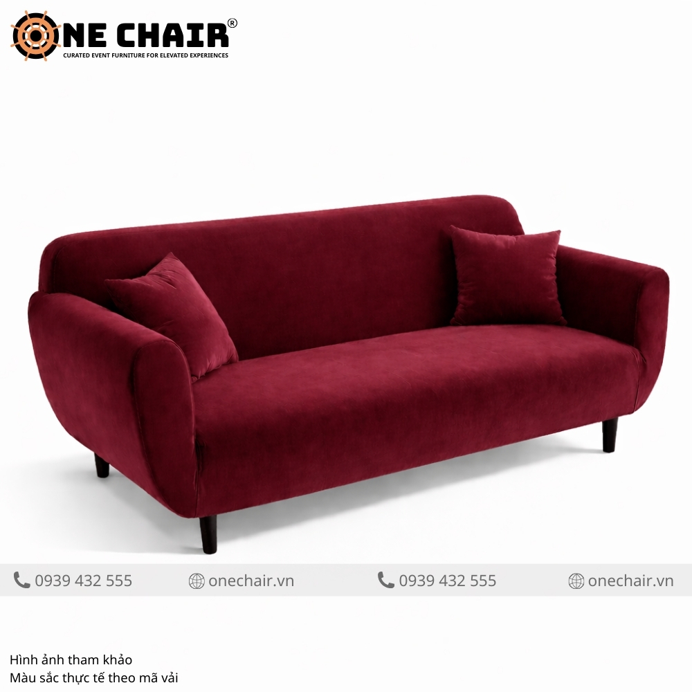 Sofa Băng Nhung Đỏ Rượu Vang – Deep Romance Cho Không Gian Sự Kiện