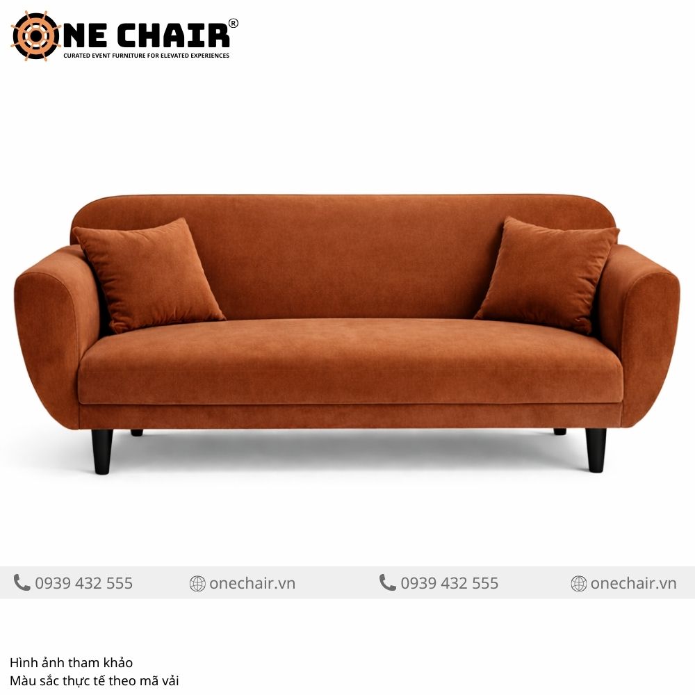Sofa Băng Nhung Màu Nâu Đất – Hơi Thở Earthy Luxe Cho Sự Kiện Tinh Tế
