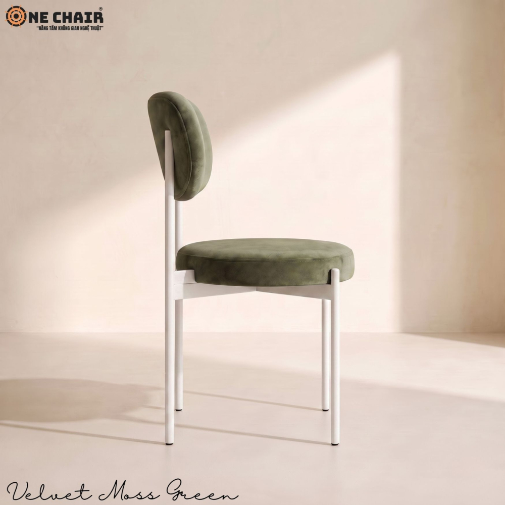 Velvet Chair – Olive Moss (White Frame)