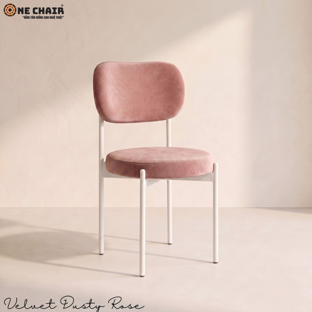 Velvet Chair – Pink (White Frame)