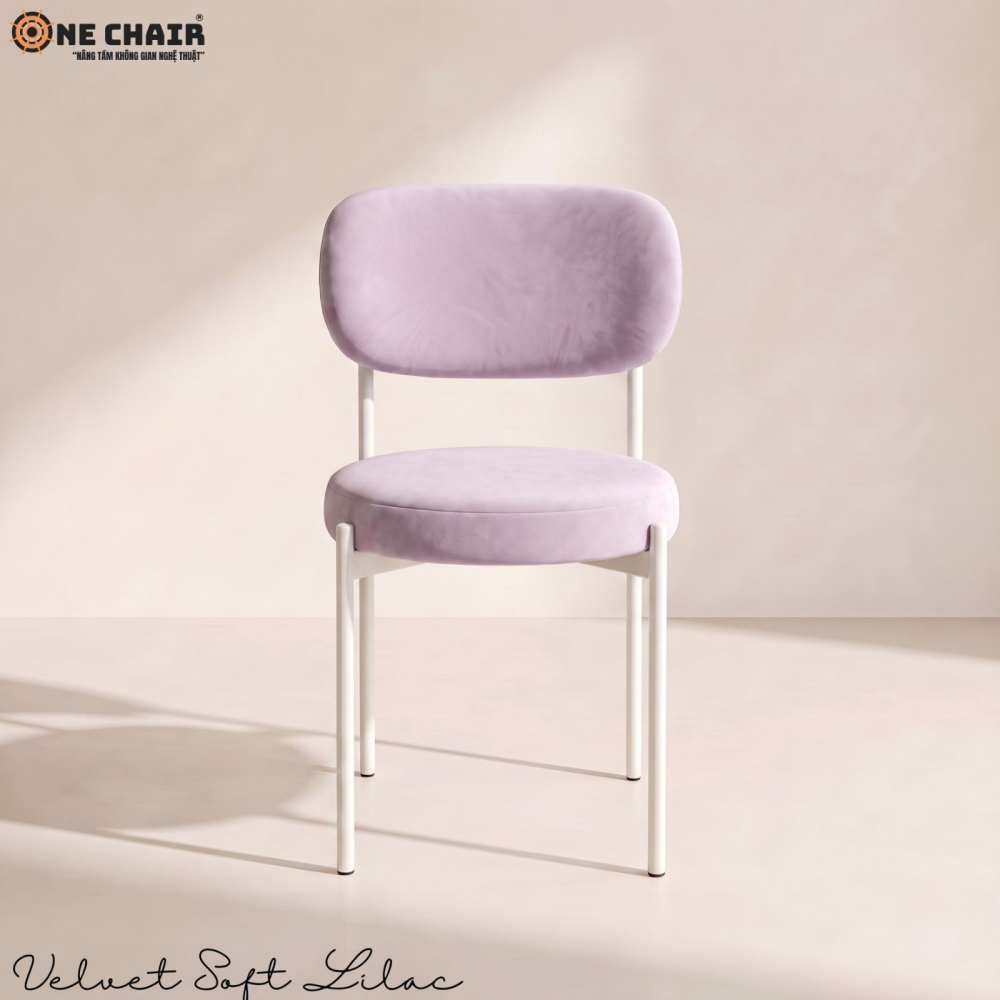 Velvet Chair – Soft Lilac (White Frame)