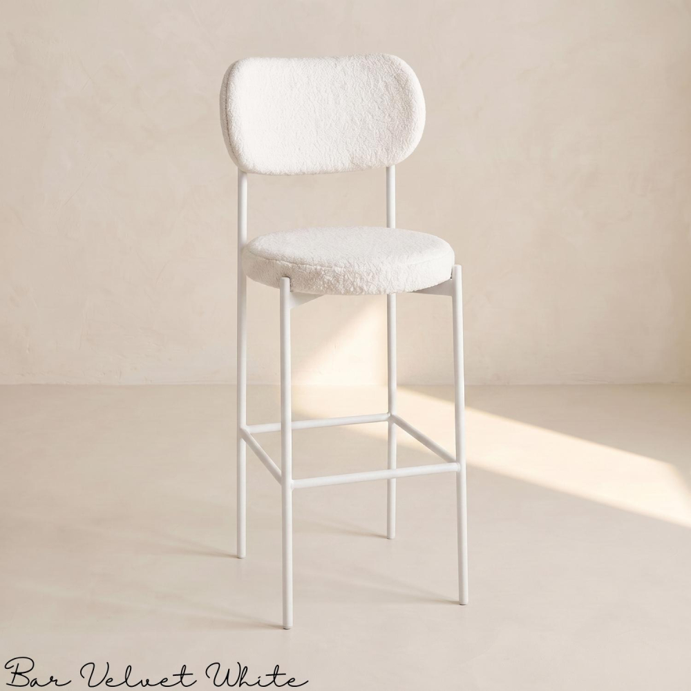 Bar Chair Velvet White (White Frame)