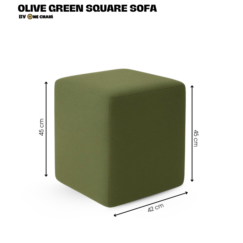 Ghế Ottoman Vuông Màu Olive Green – Dịch Vụ Cho Thuê Ghế Sự Kiện Tự Nhiên & Tinh Tế