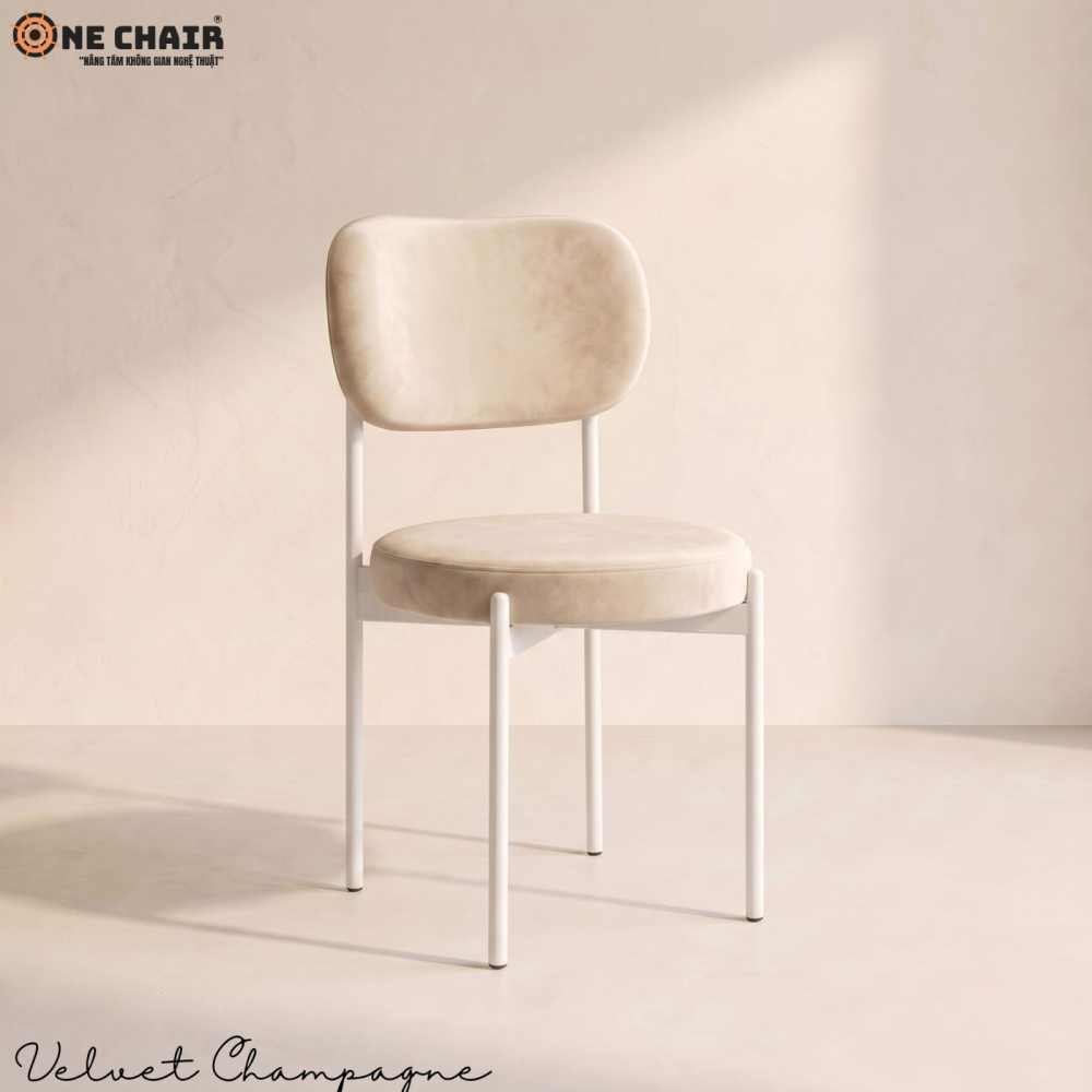 Velvet Chair – Champagne (White Frame)