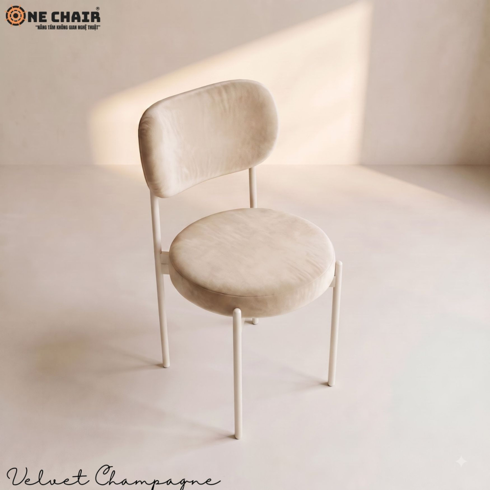 Velvet Chair – Champagne (White Frame)