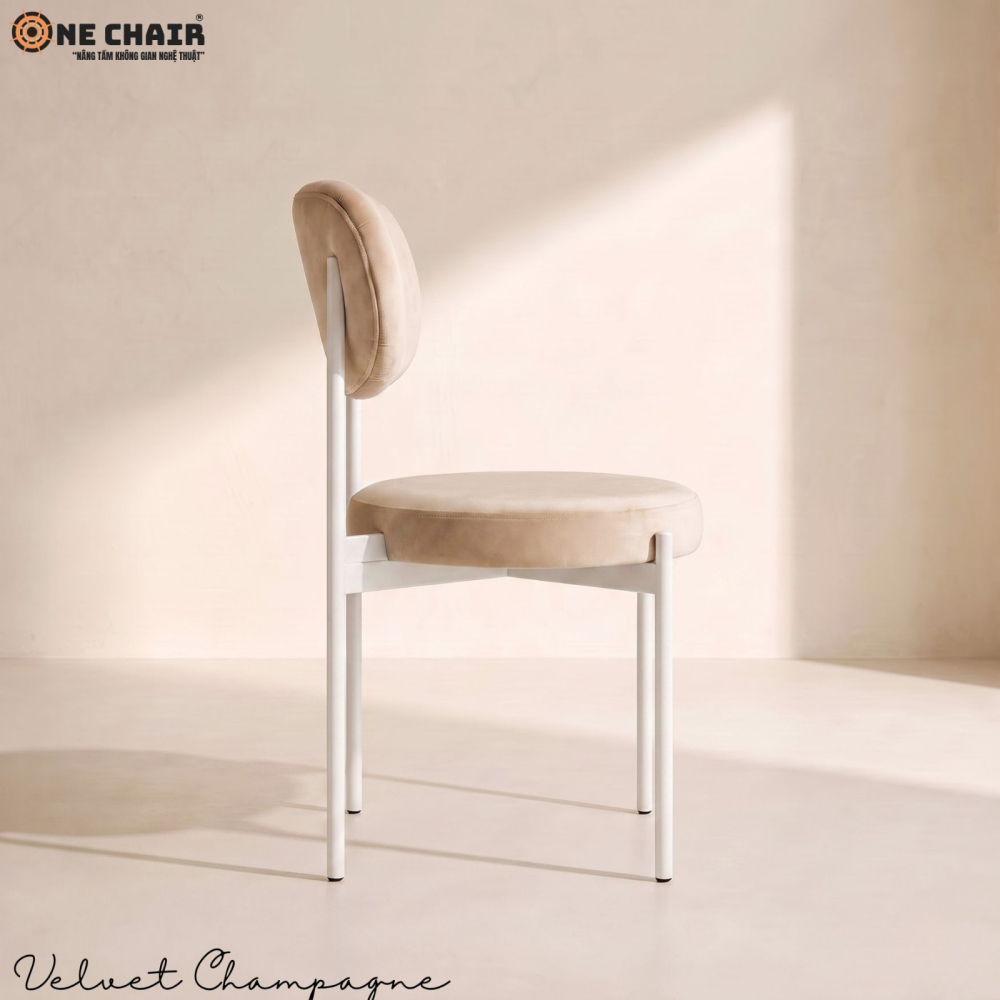 Velvet Chair – Champagne (White Frame)