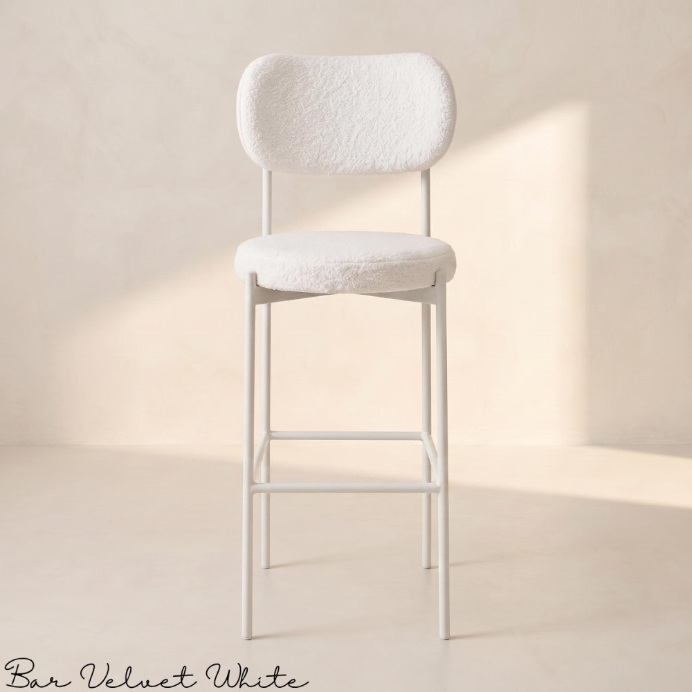 Bar Chair Velvet White (White Frame)