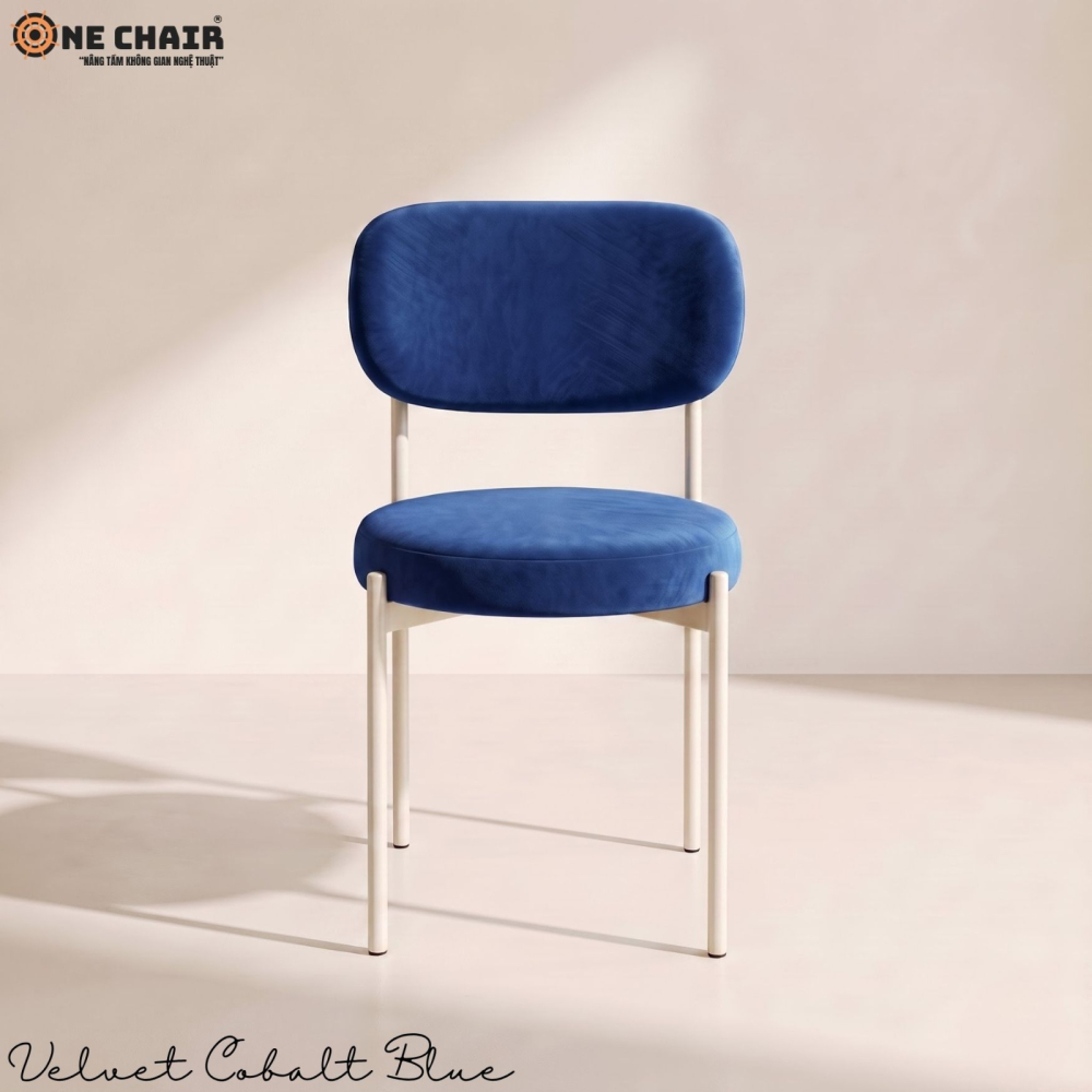 Velvet Chair – Cobalt Blue (White Frame)