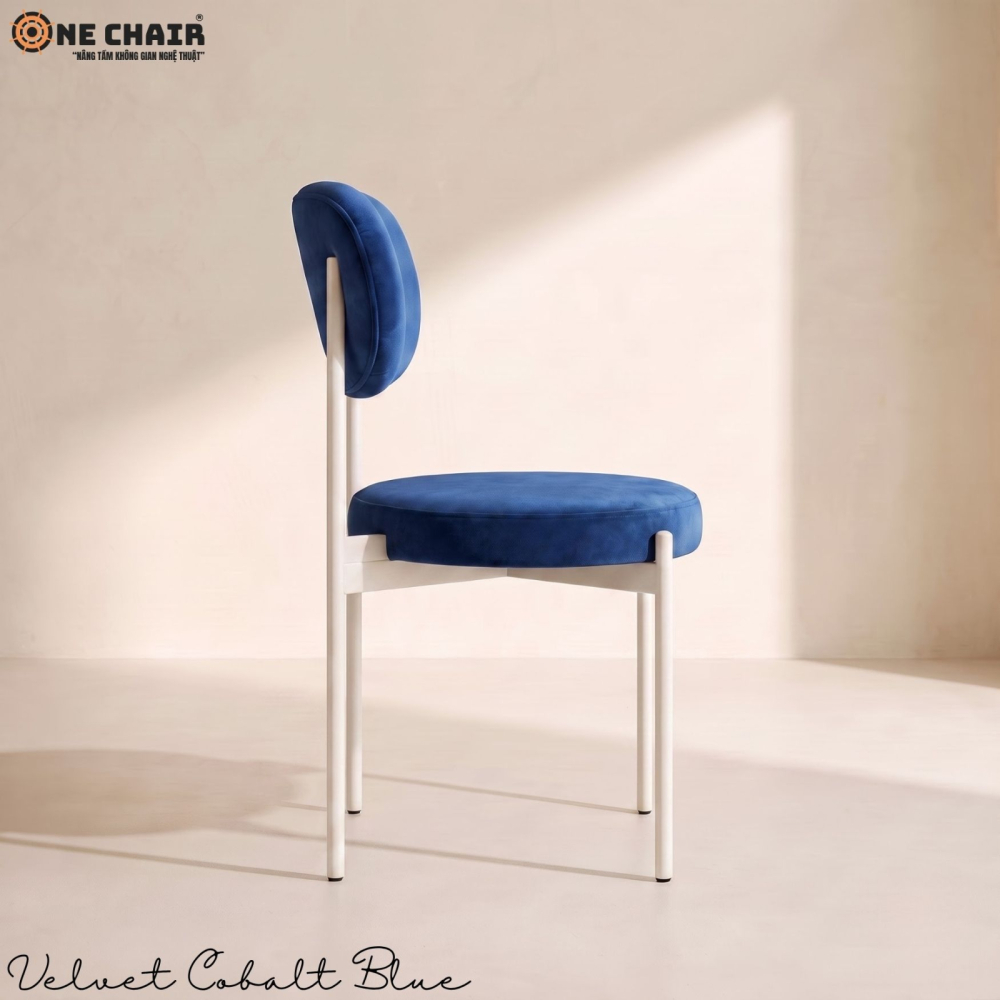 Velvet Chair – Cobalt Blue (White Frame)