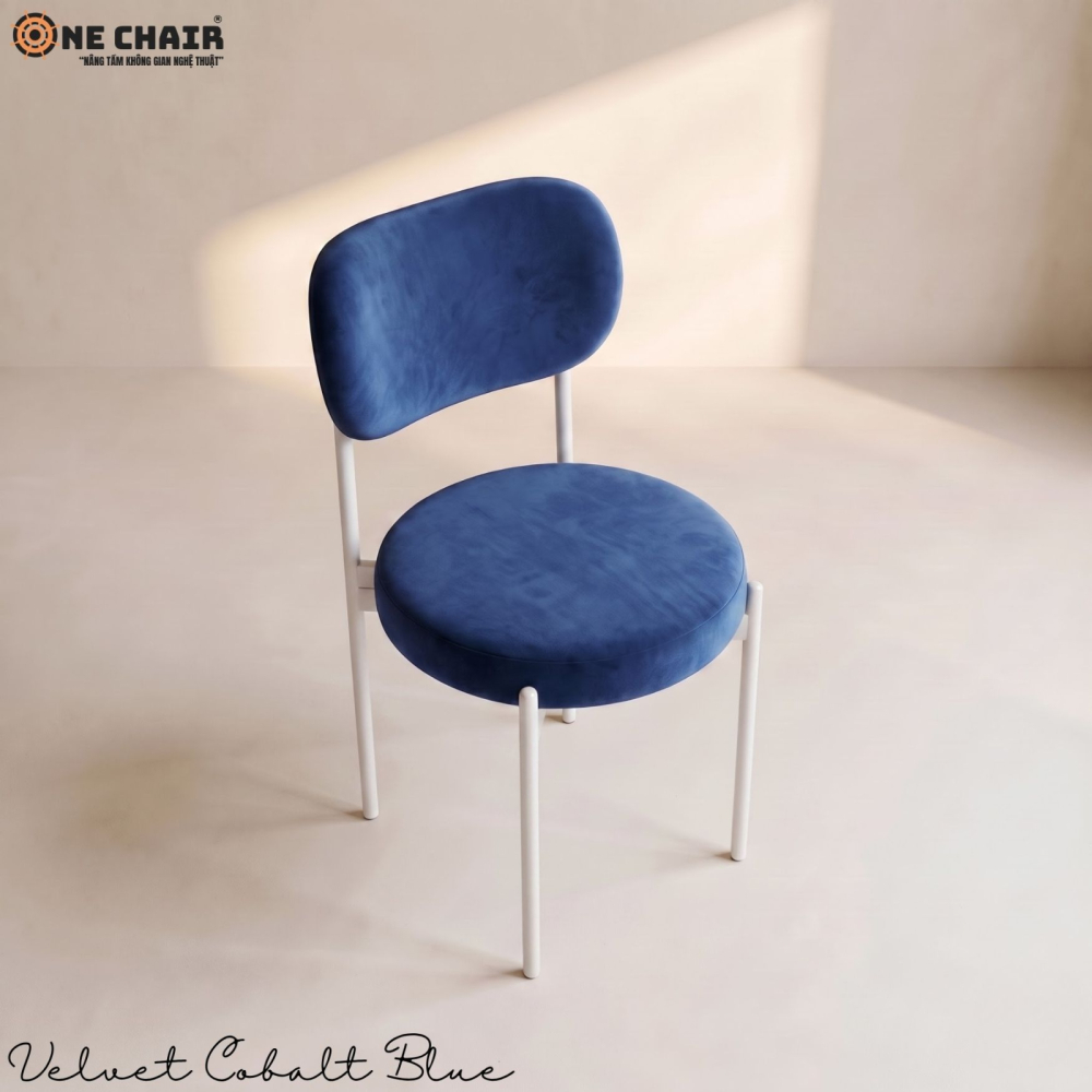 Velvet Chair – Cobalt Blue (White Frame)
