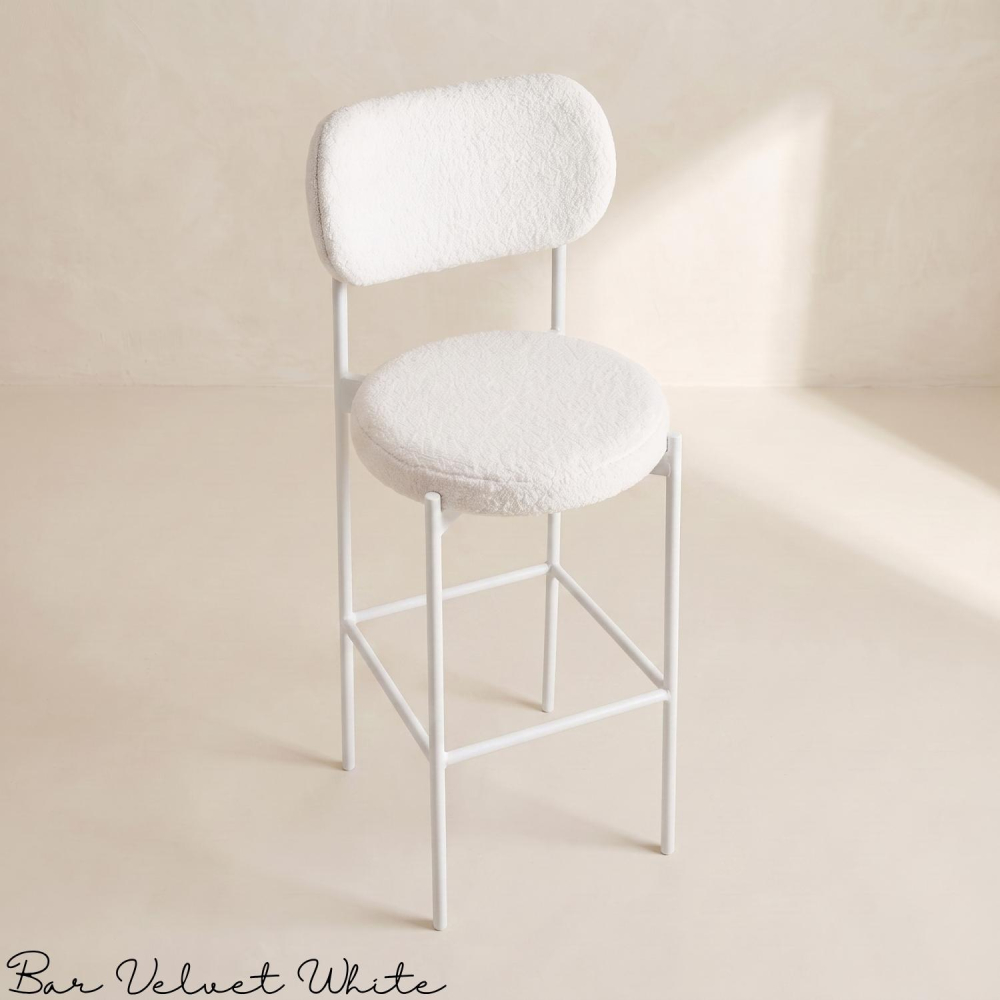 Bar Chair Velvet White (White Frame)