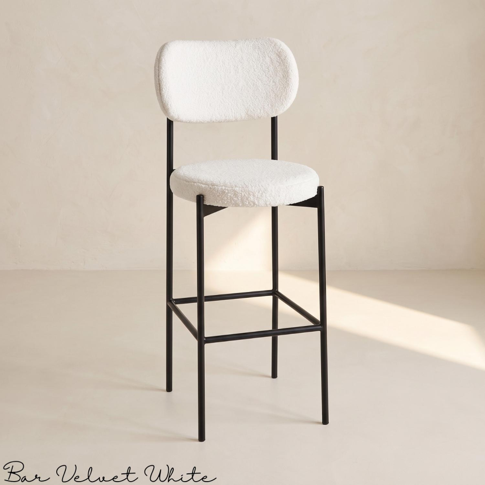 Bar Chair Velvet White (Black Frame)