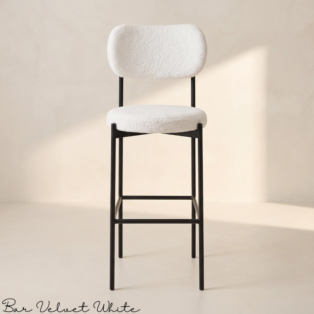 Bar Chair Velvet White (Black Frame)