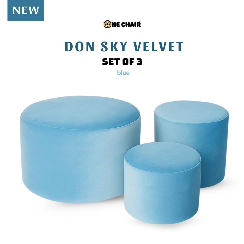 Don Moss Green – Bộ 3 Bàn Ghế Trụ Tròn Nhung Xanh Rêu