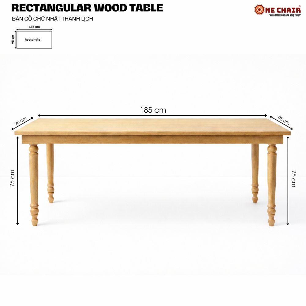 Bàn Chữ Nhật Sự Kiện – Chân Gỗ Thanh Lịch – Size 95 × 185 × 75 cm