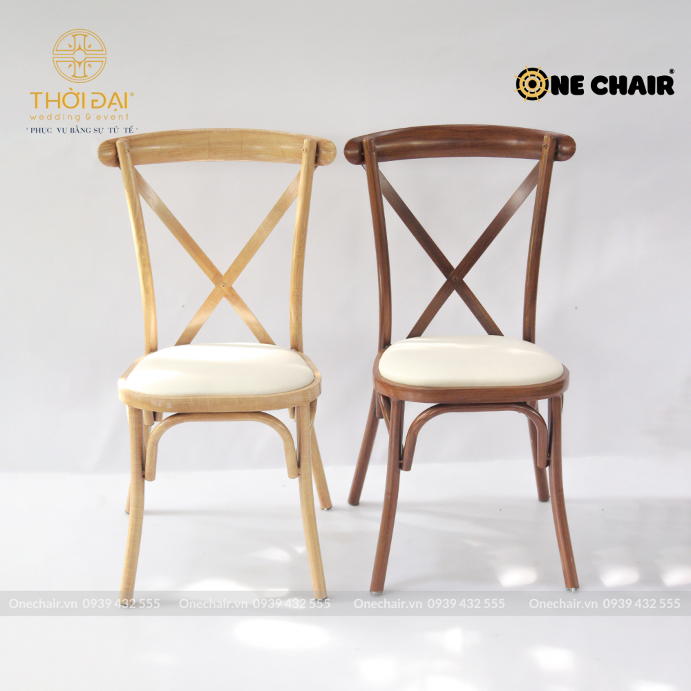 Ghế thép không gỉ crossback chữ X cho sự kiện tiệc cưới, nhà hàng khách sạn xếp chồng nên nhau đa năng