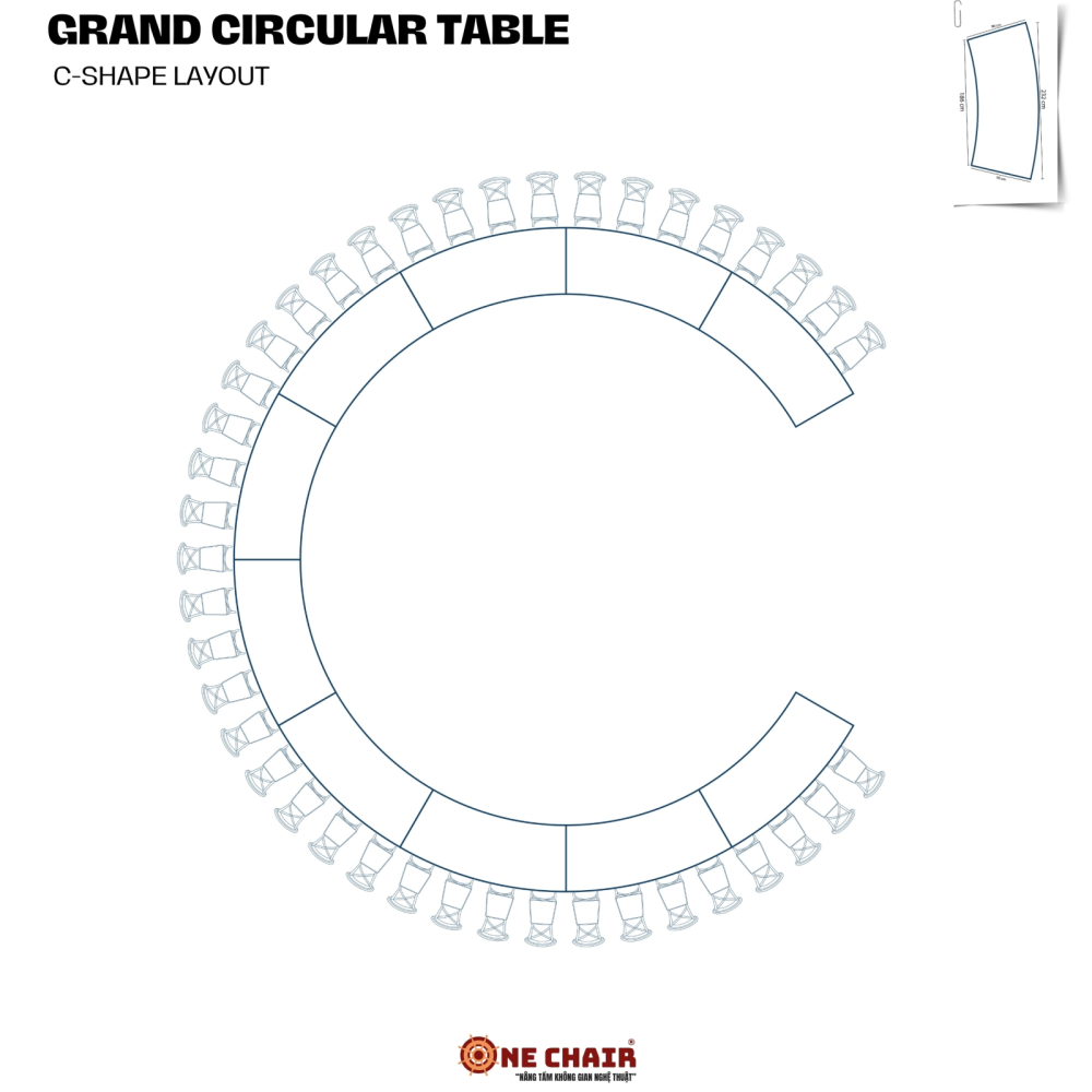 Bàn Tròn Trung Tâm Dạng Chữ C Size  9m