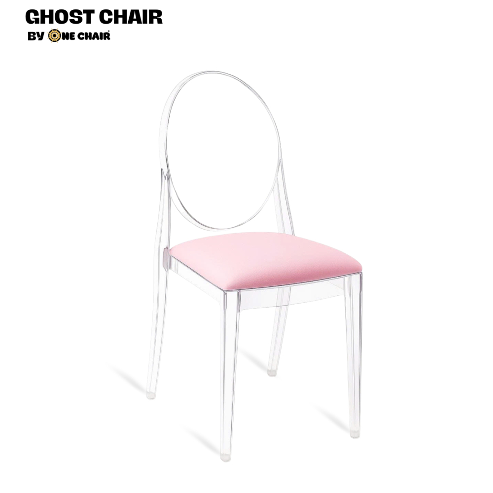Ghost Chair – Nệm Màu Hồng Pastel | Ghế Sự Kiện Trong Suốt