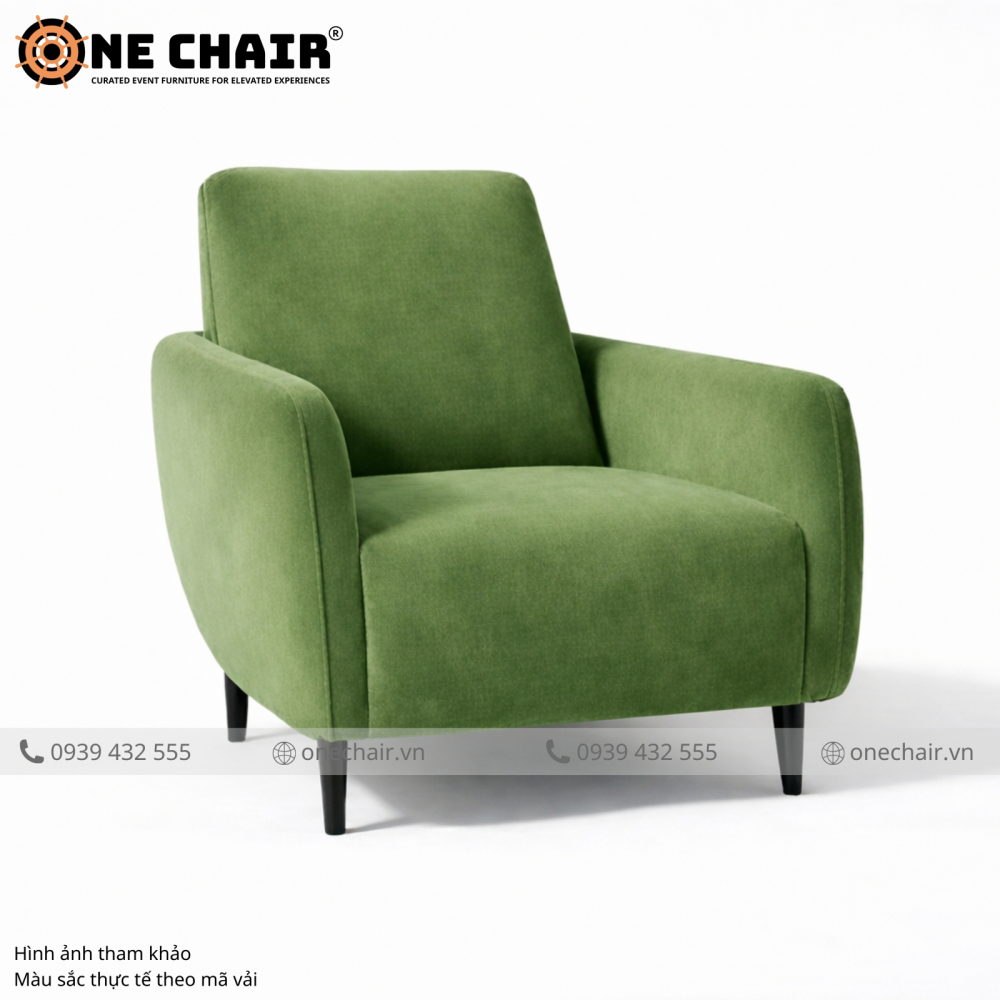 Sofa Đơn Cao Cấp Nhung Xanh Olive – Tươi Mới & Tinh Tế Cho Không Gian Sự Kiện Hiện Đại