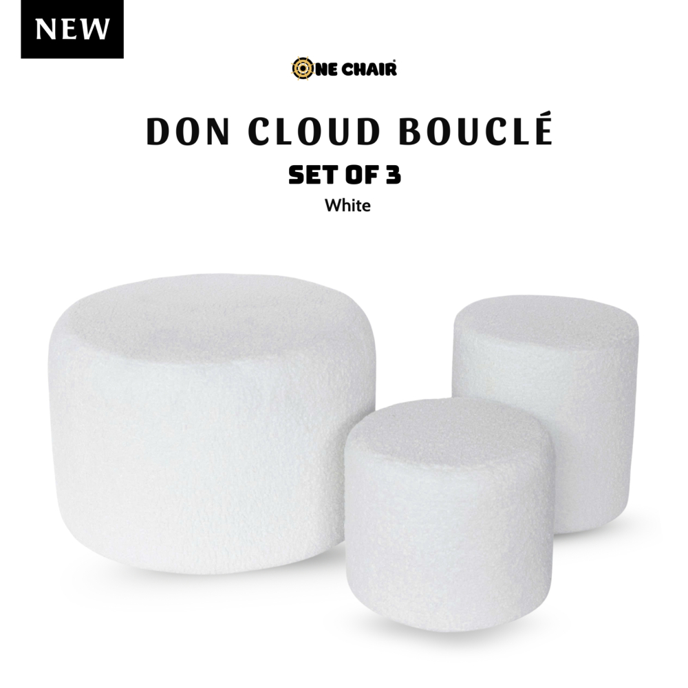 Don Cloud Bouclé – Bộ 3 Bàn Ghế Trụ Tròn Vải Bouclé Trắng