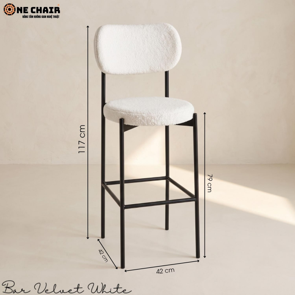 Bar Chair Velvet White (Black Frame)