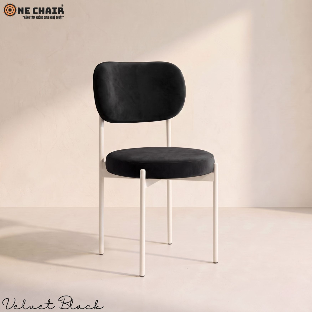 Velvet Chair – Black (White Frame)