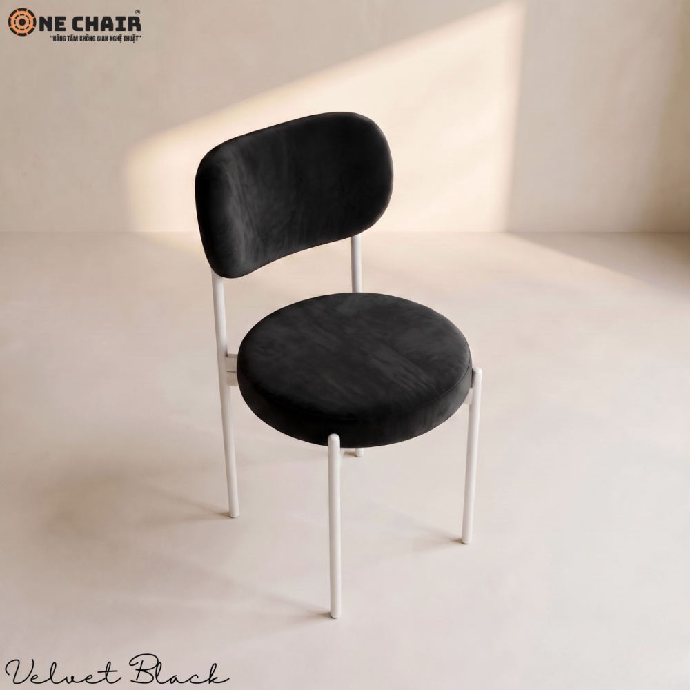 Velvet Chair – Black (White Frame)