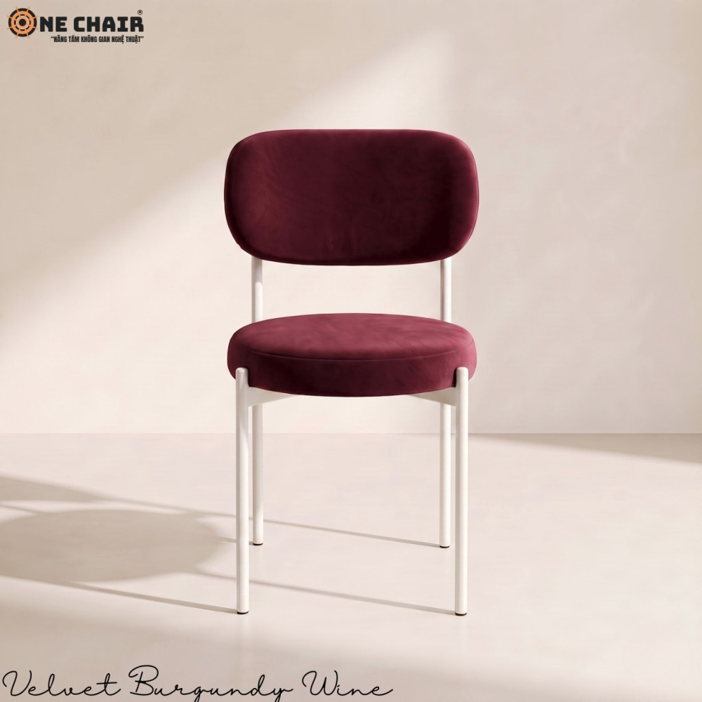 Velvet Chair – Burgundy (White Frame)