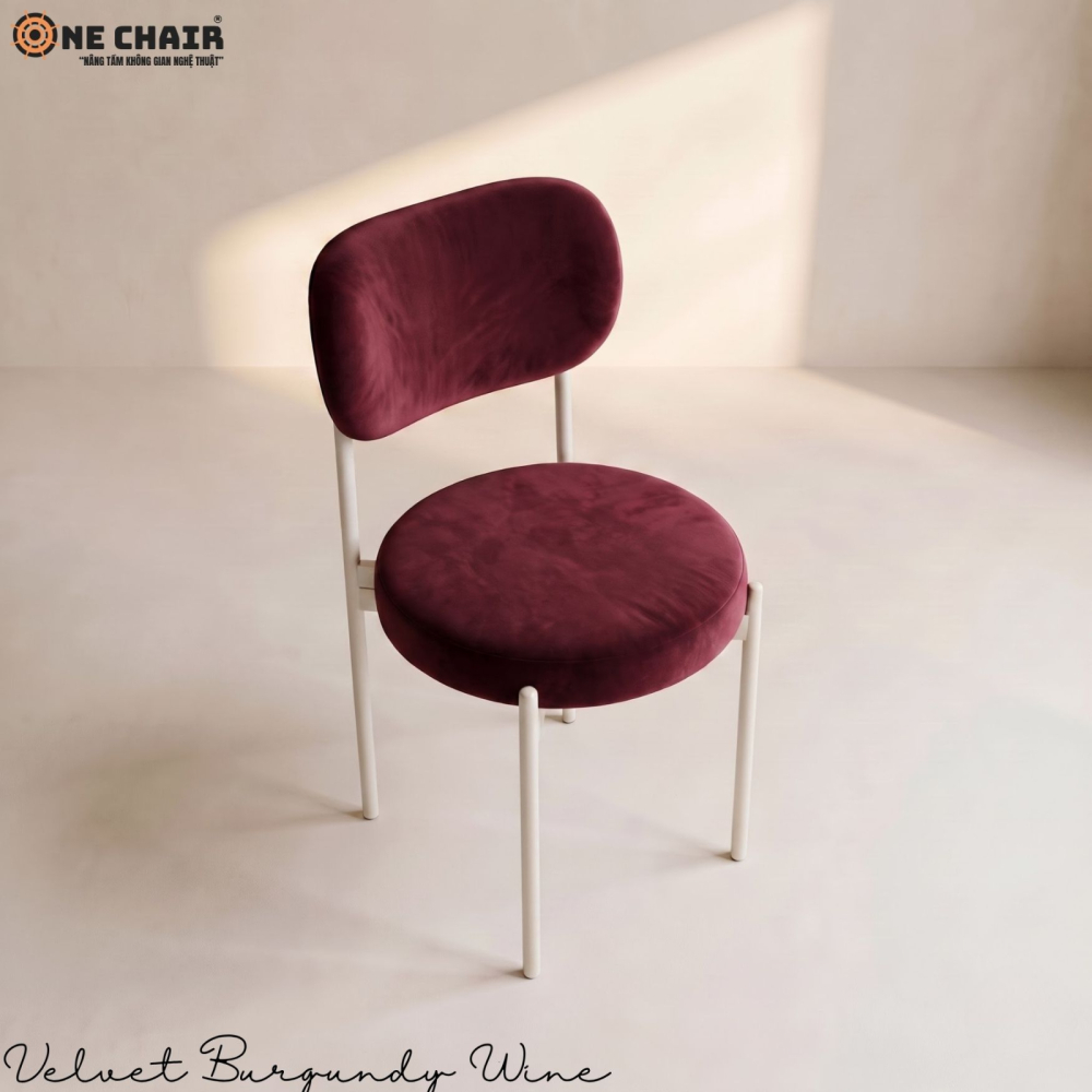 Velvet Chair – Burgundy (White Frame)