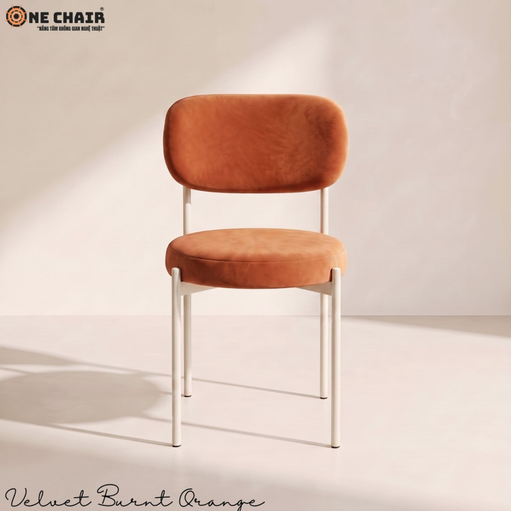 Velvet Chair – Burnt Orange (White Frame)