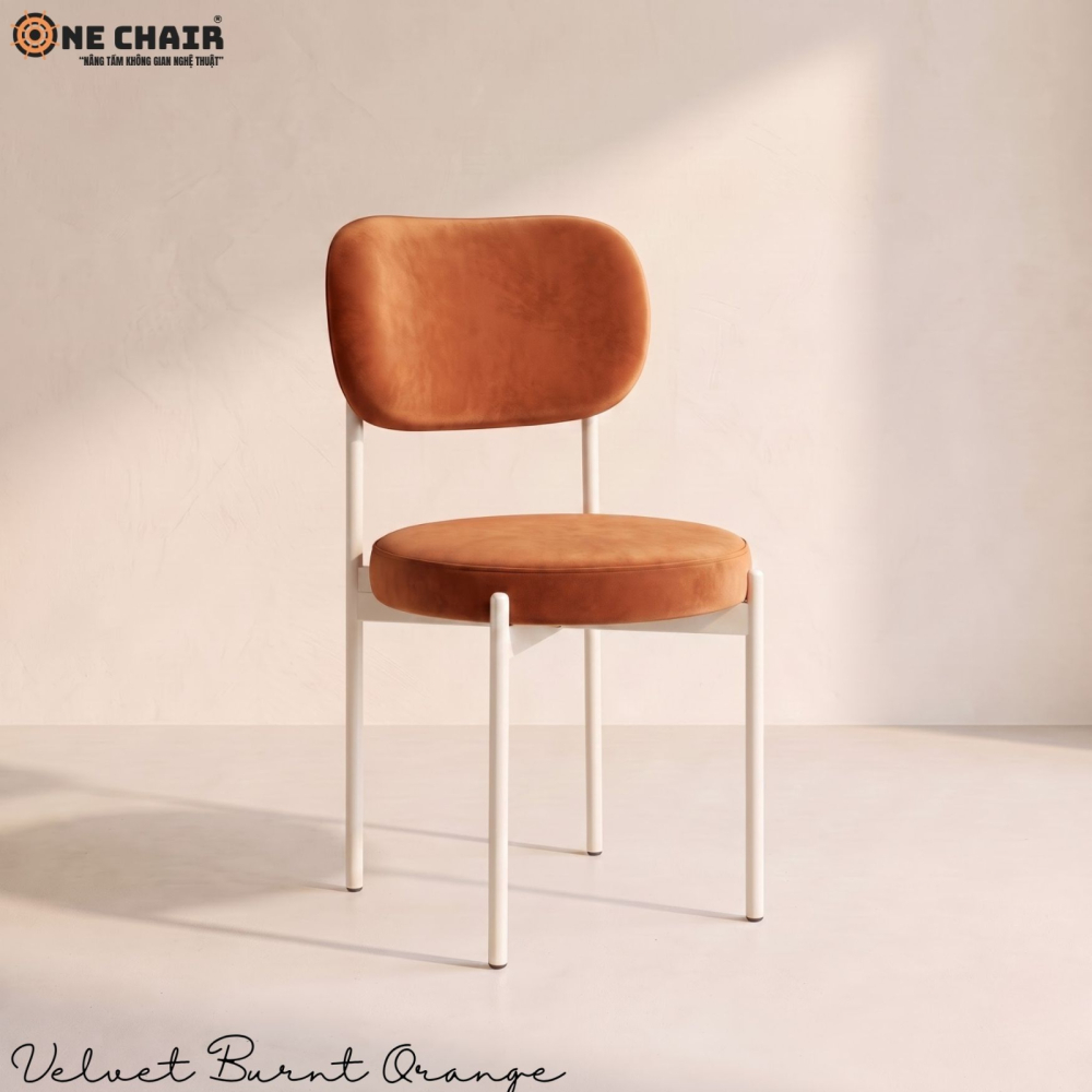 Velvet Chair – Burnt Orange (White Frame)