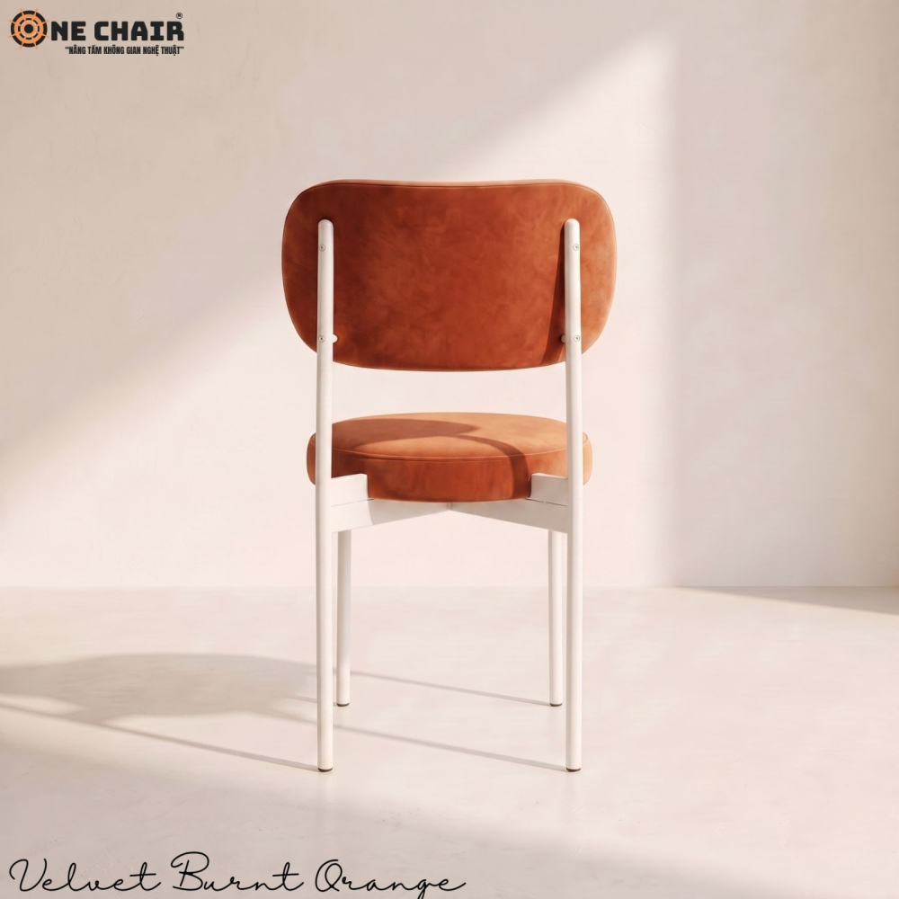 Velvet Chair – Burnt Orange (White Frame)