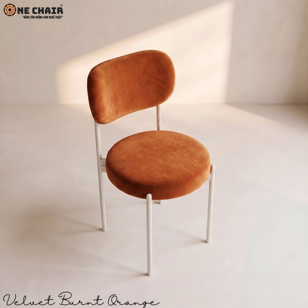 Velvet Chair – Burnt Orange (White Frame)