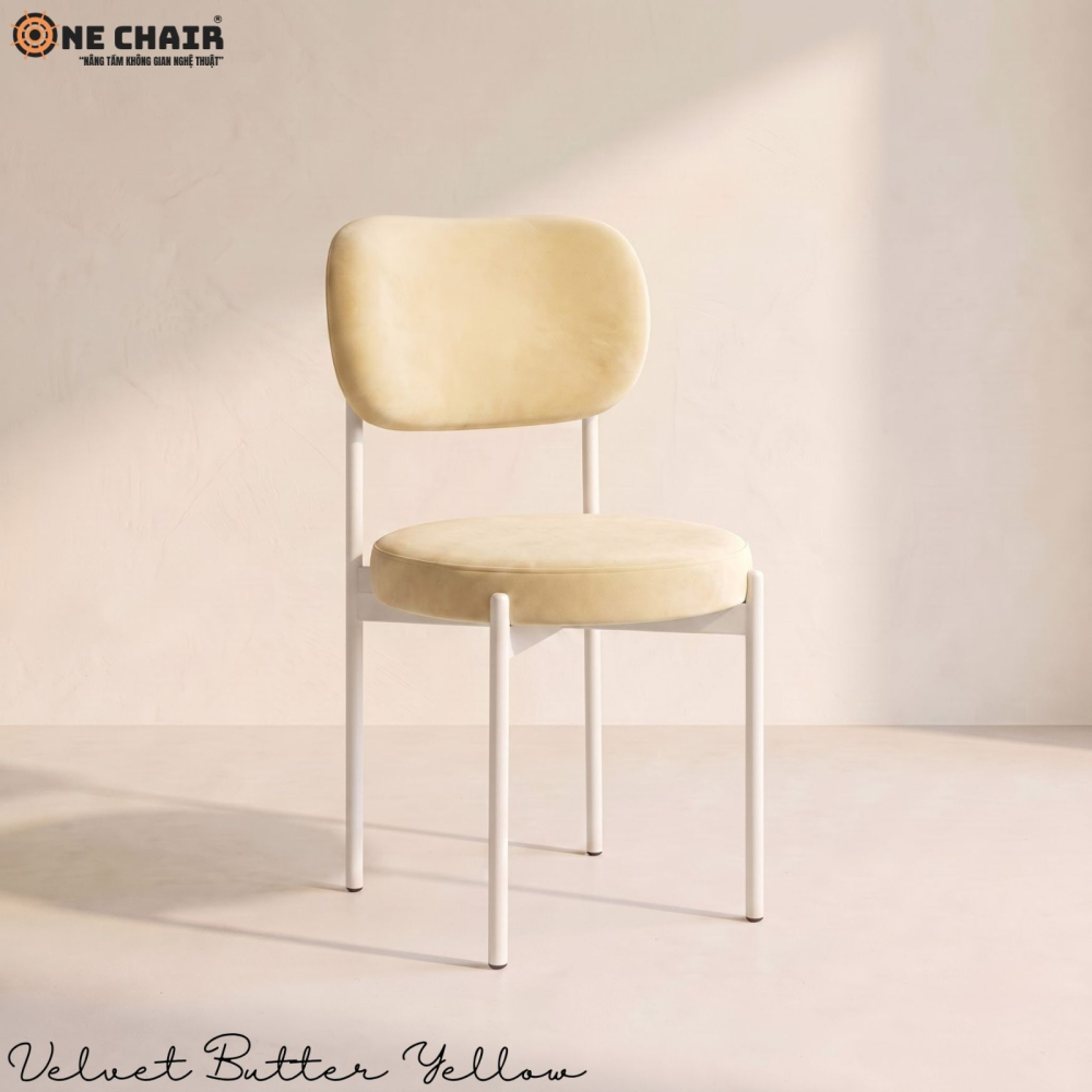 Velvet Chair – Butter Yellow (White Frame)