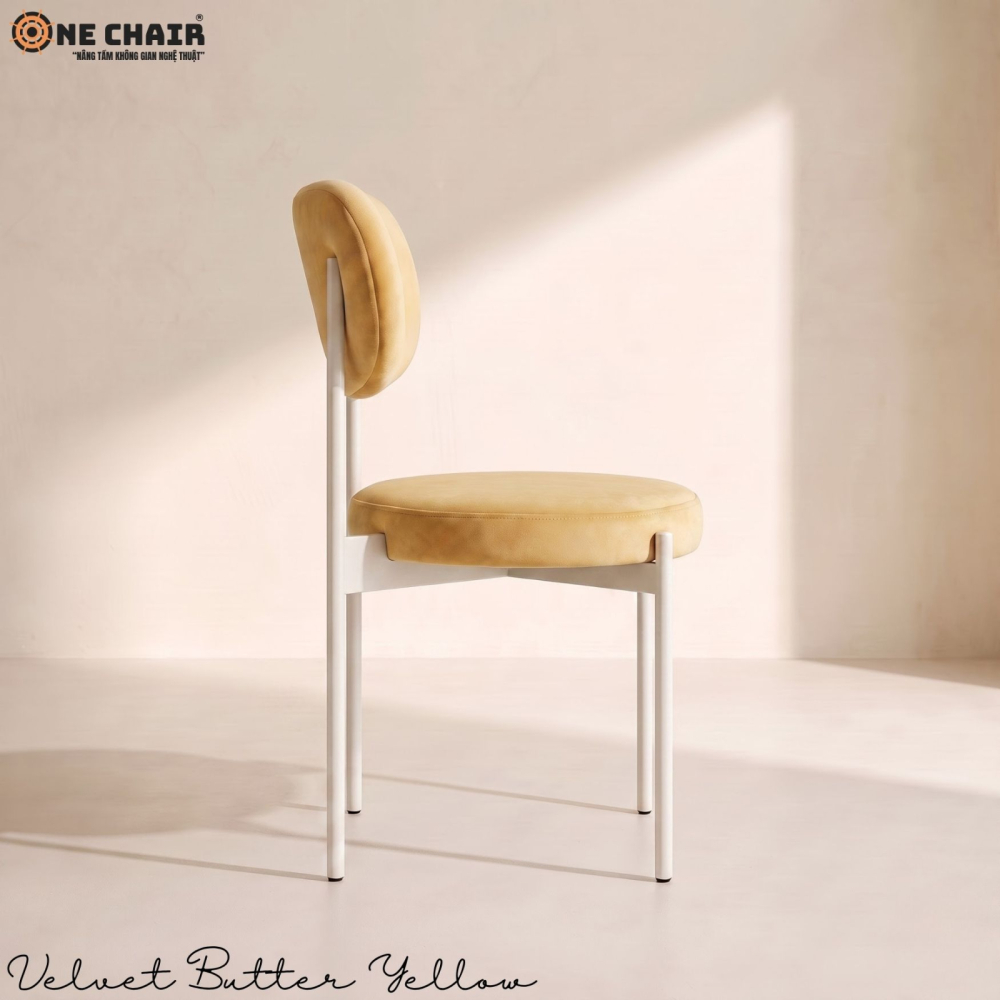 Velvet Chair – Butter Yellow (White Frame)