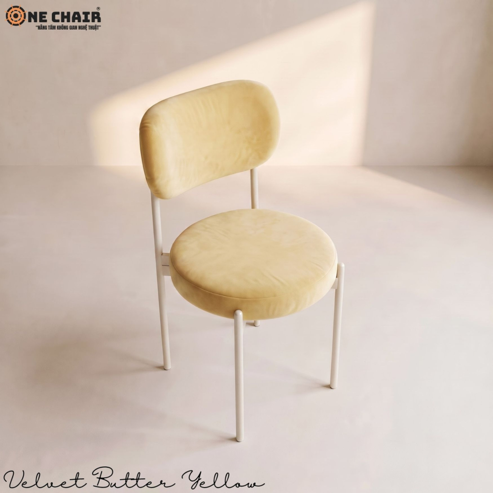 Velvet Chair – Butter Yellow (White Frame)