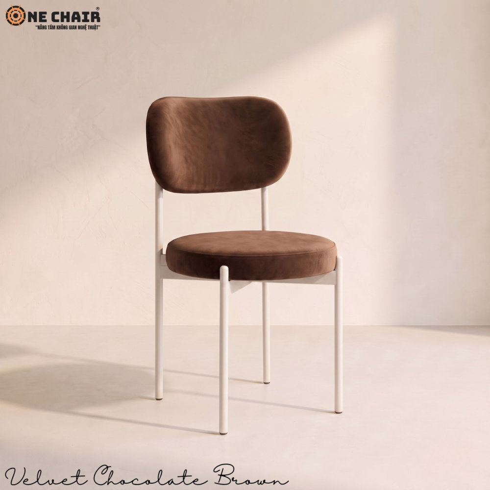 Velvet Chair – Chocolate Brown (White Frame)