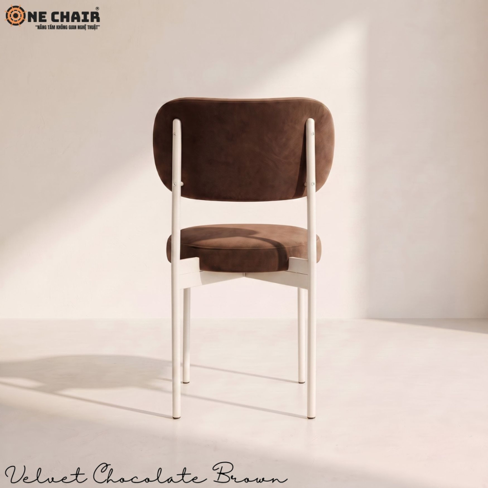 Velvet Chair – Chocolate Brown (White Frame)