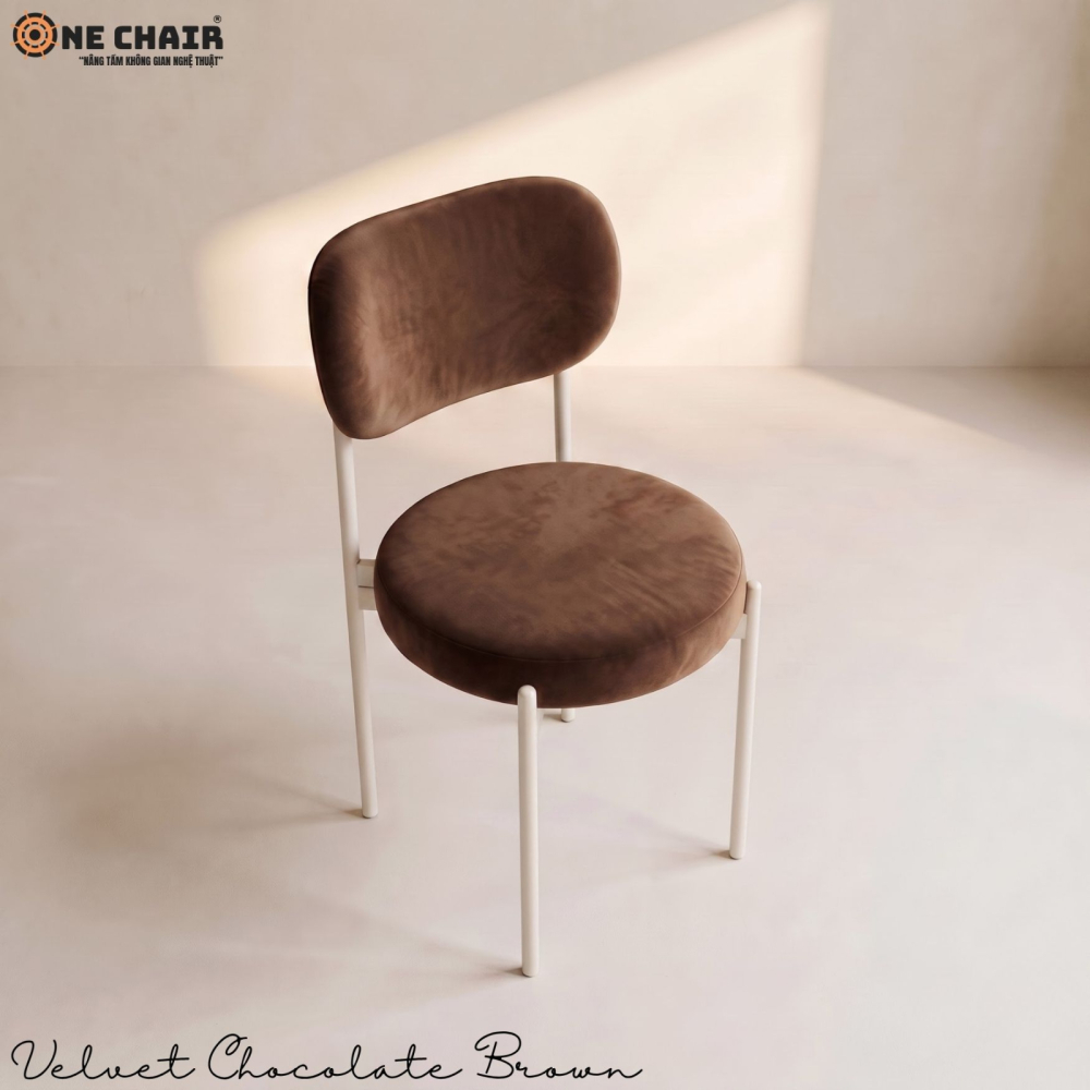 Velvet Chair – Chocolate Brown (White Frame)