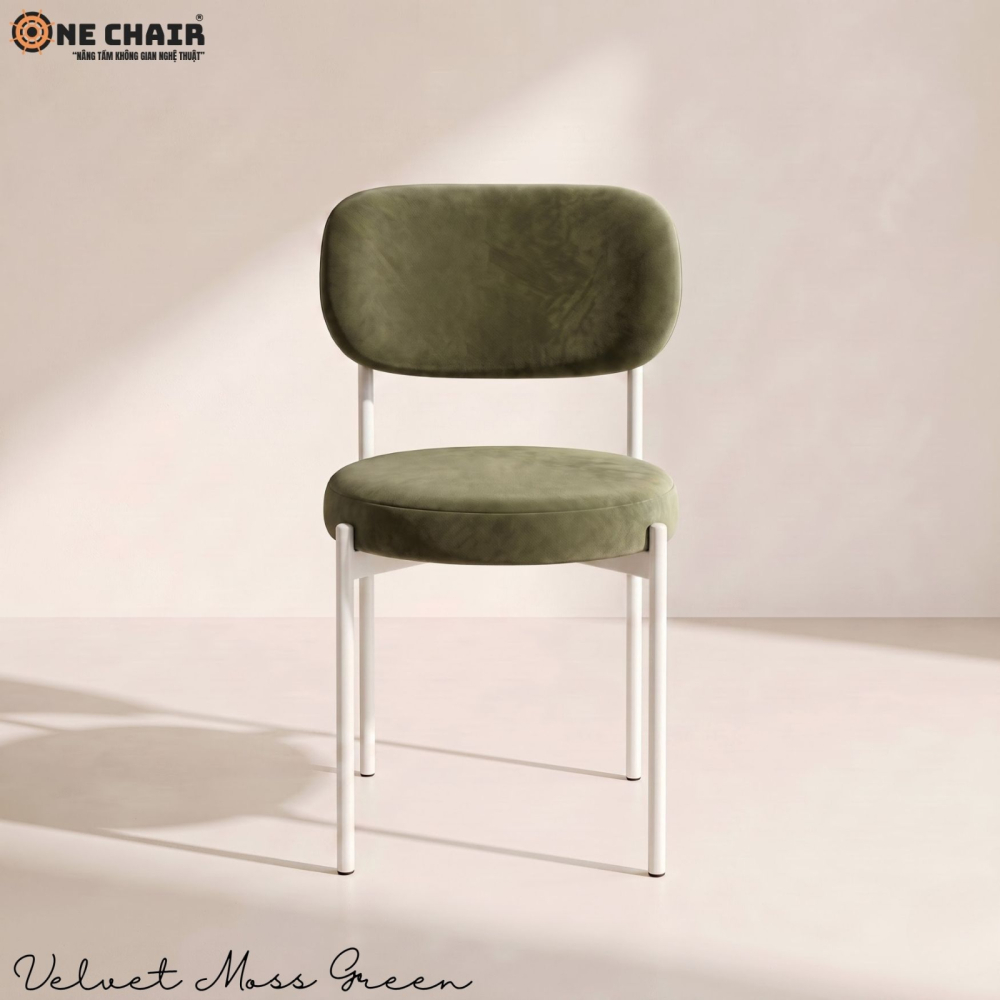 Velvet Chair – Olive Moss (White Frame)