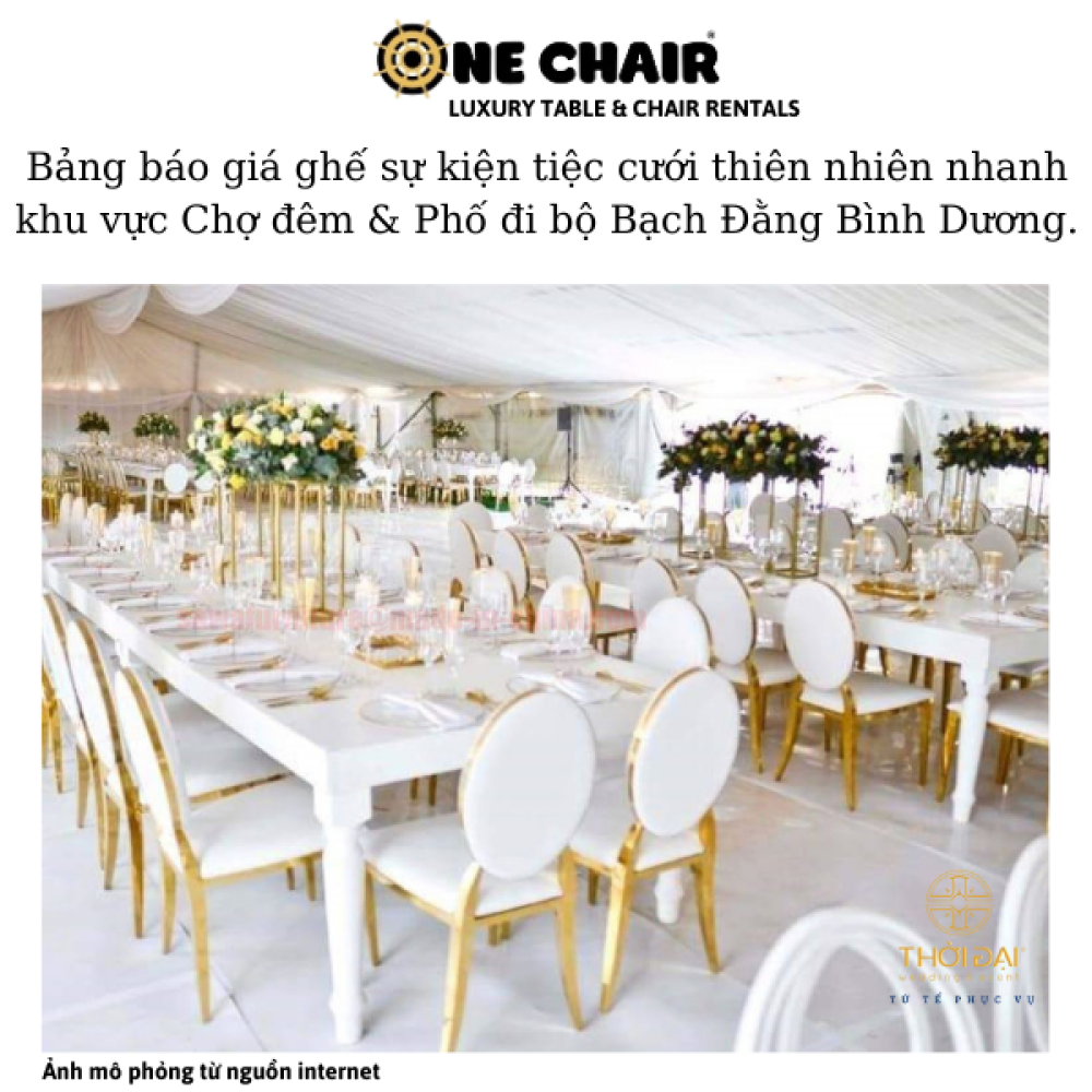 Bảng báo giá ghế sự kiện tiệc cưới thiên nhiên nhanh khu vực Chợ đêm & Phố đi bộ Bạch Đằng Bình Dương.