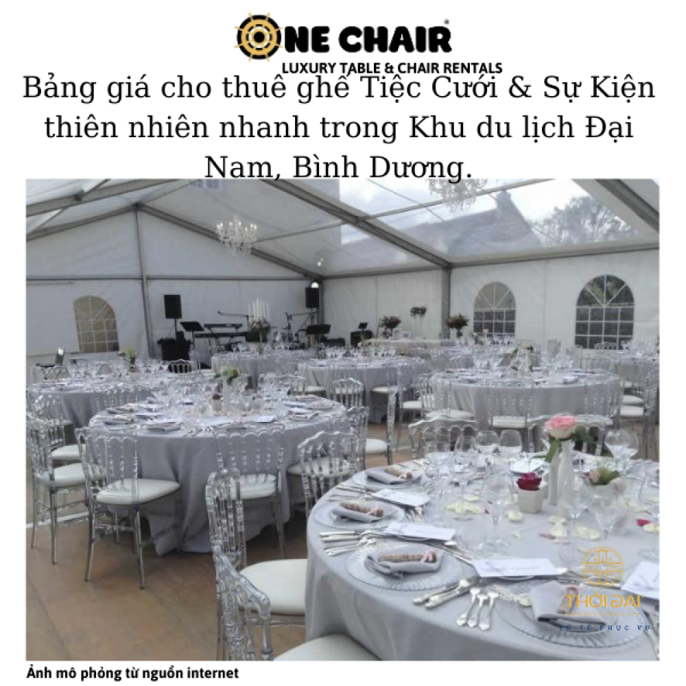 Bảng giá cho thuê ghế Tiệc Cưới & Sự Kiện thiên nhiên nhanh trong Khu du lịch Đại Nam, Bình Dương.