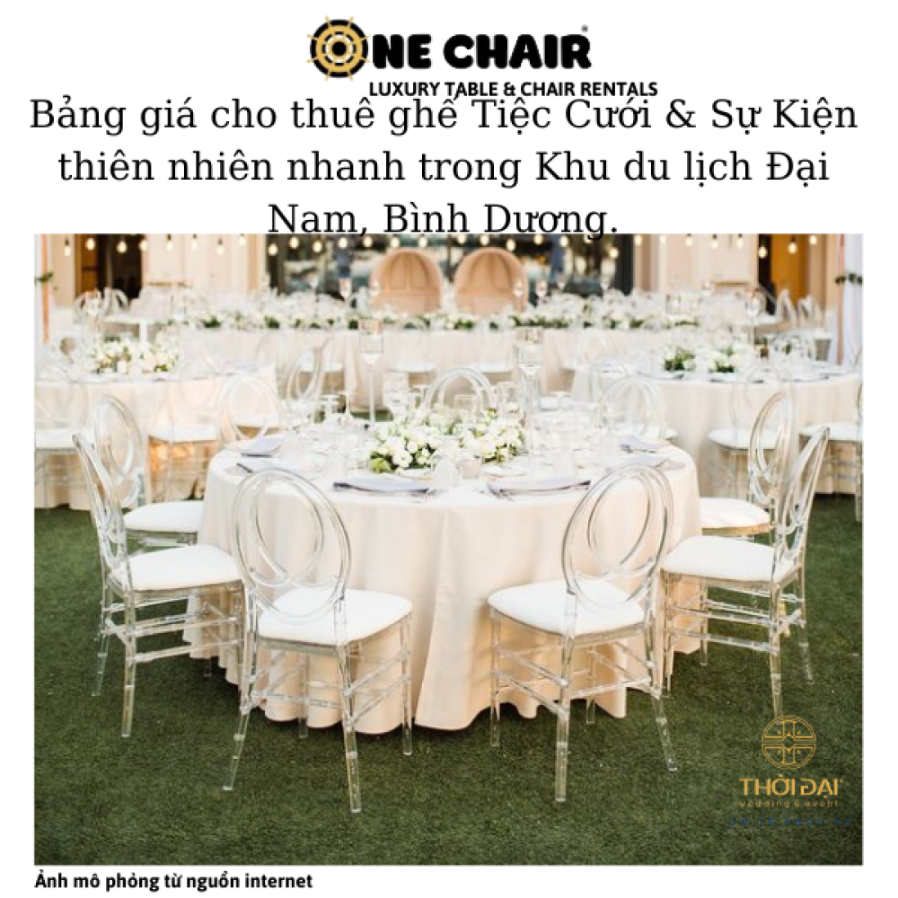 Bảng giá cho thuê ghế Tiệc Cưới & Sự Kiện thiên nhiên nhanh trong Khu du lịch Đại Nam, Bình Dương.