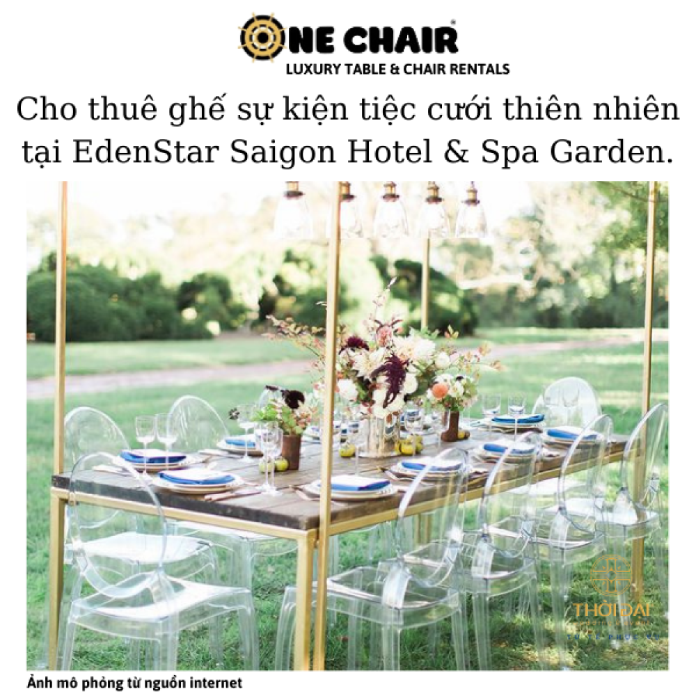 Cho thuê ghế sự kiện tiệc cưới thiên nhiên tại EdenStar Saigon Hotel & Spa Garden.